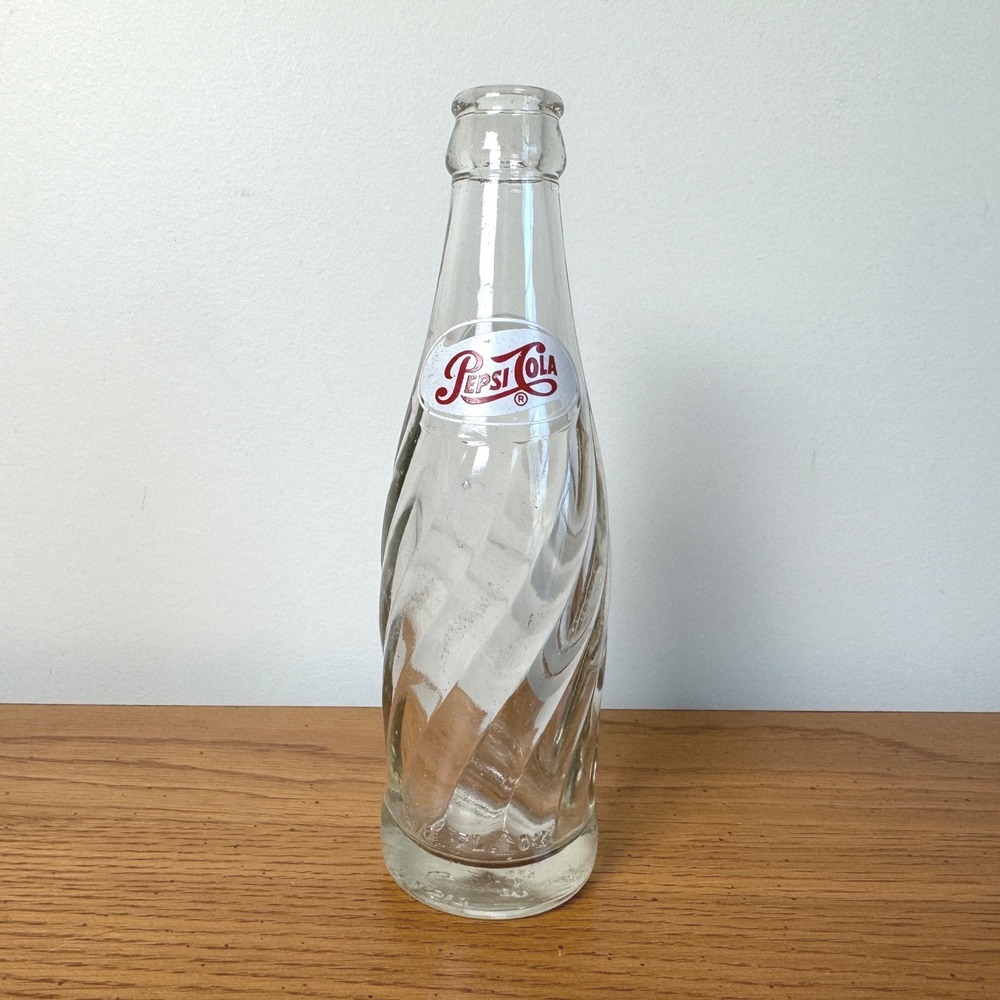 Vintage Pepsi-Cola Swirl Glass Bottle 6.5 oz 1950s 1960s Retro Soda Bottle